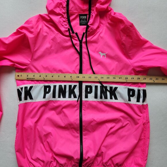 Victoria's Secret Pink Hooded Windbreaker Jacket Neon Pink Black Summer Gym XS - Picture 8 of 8